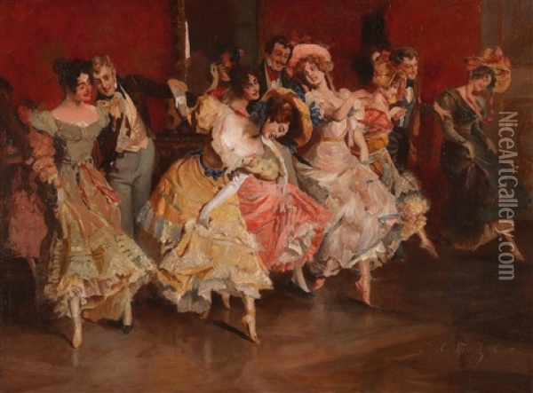 Enjoying A Dance Oil Painting - Leopold Schmutzler