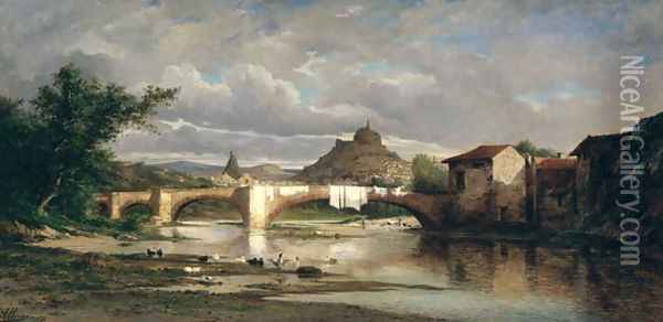 View of Puy-en-Velay from Espaly, 1872 Oil Painting - Auguste Allonge