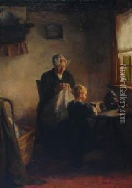 Interior With Mother And Child Oil Painting - Lammert Van Der Tonge
