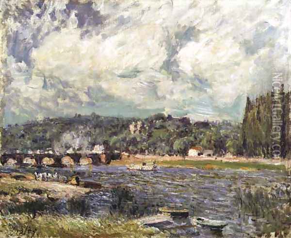 The Bridge at Sevres, c.1877 Oil Painting - Alfred Sisley