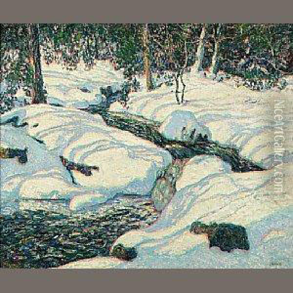 Sun-dappled Stream In Winter Oil Painting - Wilson Henry Irvine