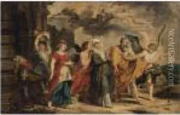 The Flight Of Lot And His Family From Sodom Oil Painting - Willem Van Herp