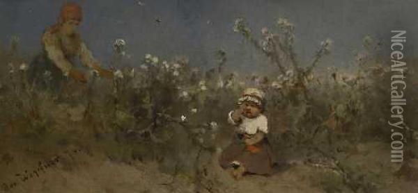 Frau Mit Kind In Einer Distelwiese Oil Painting - Josef Wopfner