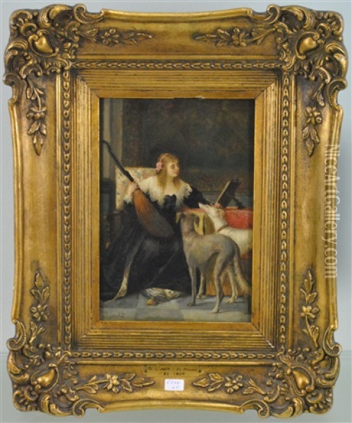 Musicienne Aux Levriers Oil Painting - Louis Edouard Rioult