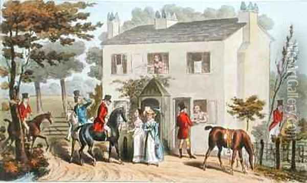 The Oakland Cottages Cheltenham or Fox Hunters and their Favourites Oil Painting - Isaac Robert Cruikshank