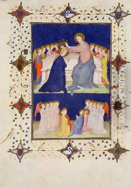 Hours of Notre Dame Compline The Coronation of the Virgin from the Tres Riches Heures du Duc de Berry Oil Painting - Jacquemart De Hesdin
