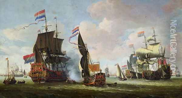 The Arrival of Michiel Adriaanszoon de Ruyter 1607-76 in Amsterdam Oil Painting - Abraham Storck