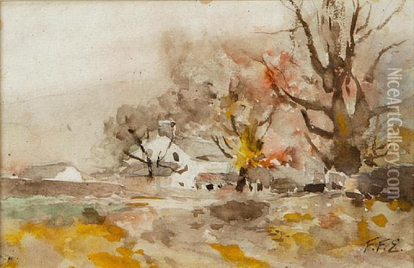 Farm Houses Amongst Trees Oil Painting - Frank F. English