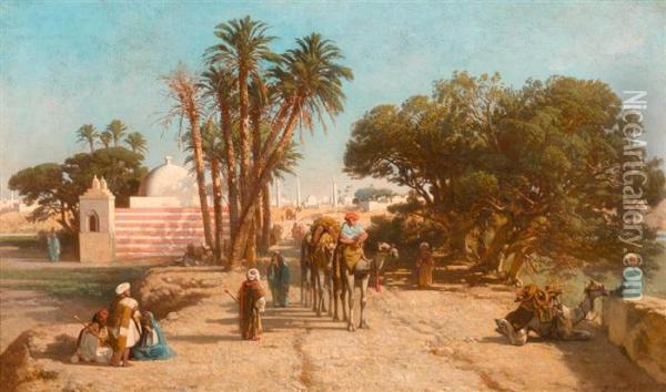 Oriental Street Scene. Oil Painting - Albert Girard