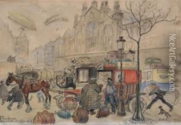 La Greve Des Chemins De Fer Du Nord - Octobre 1910 Oil Painting - Frederic Puechmagre