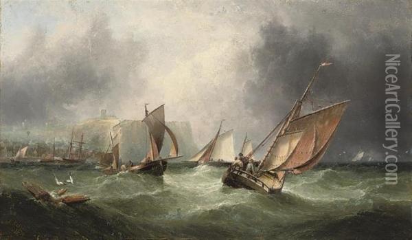 The Fishing Fleet Off Scarborough Oil Painting - Henry Redmore