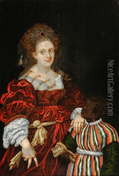 Laura De Diante, Duchesse Of Ferrara (after Titian) Oil Painting - Abraham Lambertsz Jacobsz van den Tempel