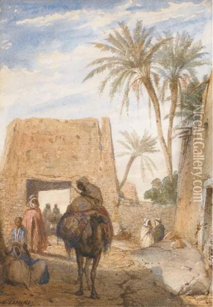 Un Homme A Dos De Chameau Traversant Un Village Arabe Oil Painting - Charles Camino