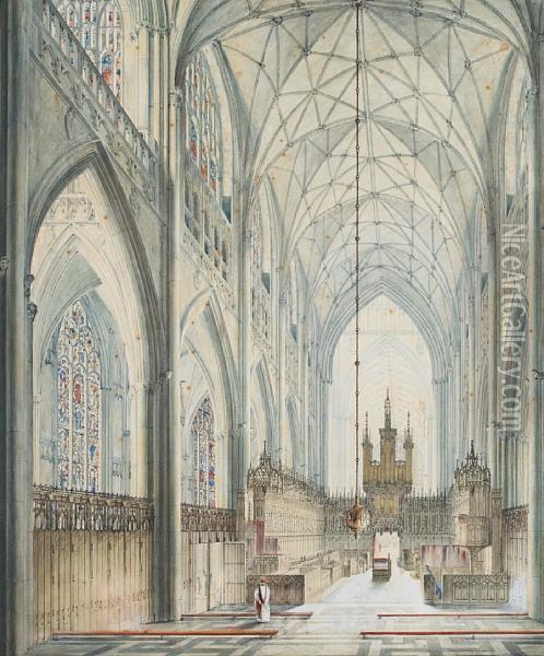 Interior Of York Minster Oil Painting - John James Harwood