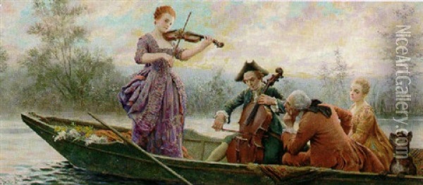 A Musical Outing Oil Painting - Maurice Leloir