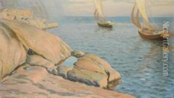 Boote In Kustennahe (baltisches Meer) Oil Painting - Vaino Blomstedt