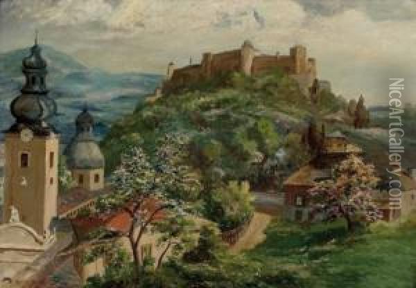 Salzburg-blick Vom Monchsberg Auf Festung Und Altstadt Oil Painting - Carl Kaiser-Herbst