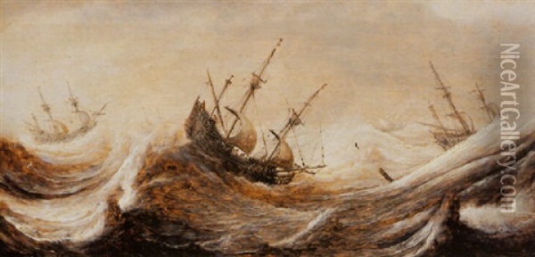 Sailing Ships In Rough Seas Oil Painting - Pieter Mulier the Elder