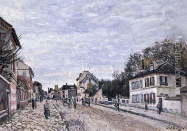 Scene De Rue A Marly Oil Painting - Alfred Sisley