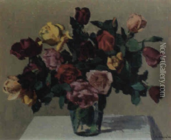 Rosen In Einer Vase Oil Painting - Heinrich Schroeder