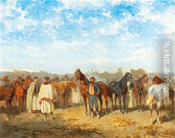 Hungarian Horse Market Oil Painting - Alexander Ritter Von Bensa
