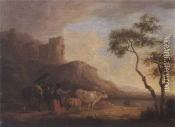 Hirten Und Herde In Einer Sudlichen Landschaft Oil Painting - Philip James de Loutherbourg