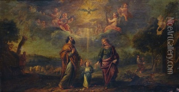 La Virgen Nina Con San Joaquin Y Santa Ana Oil Painting - Erasmus Quellinus II