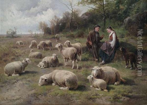 Shepherds With Their Flock Oil Painting - Cornelis van Leemputten