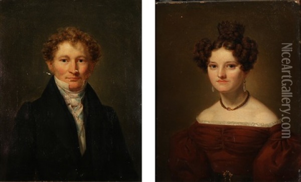 A Pair Of Portraits Of Ludvig Carsten Hauch And Wife Oil Painting - Emilius Baerentzen