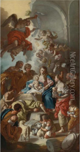 The Adoration Of The Shepherds Oil Painting - Francesco de Mura