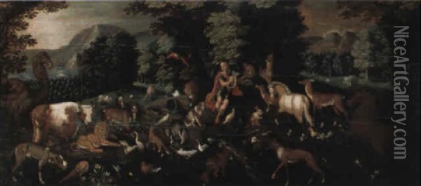 Orpheus De Dieren Betoverend Oil Painting - Jacob Bouttats