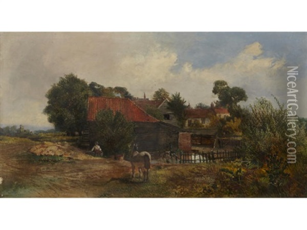 A Village Farm Oil Painting - Edward Adveno Brooke