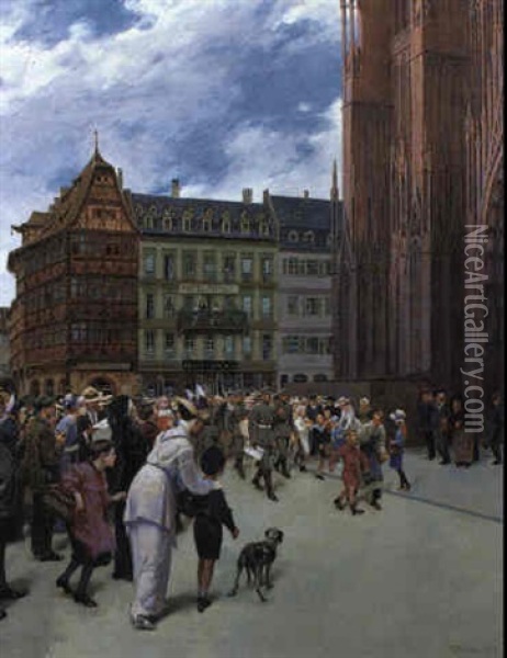 Vor Der Kathedrale In Strassburg Oil Painting - Carl Jordan