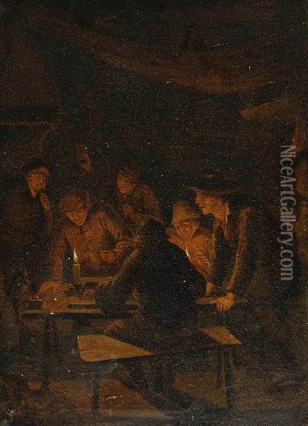 Gamblers In A Tavern Oil Painting - David The Younger Teniers