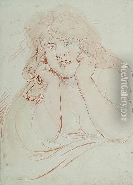 Study Of A Woman Oil Painting - Thomas Rowlandson