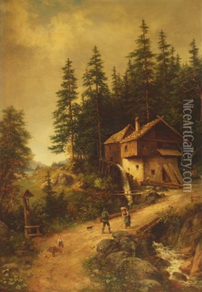 Berghutte Am Muhlenbach, Motiv Aus Dem Schwarzwald Oil Painting - Karl Eckermann