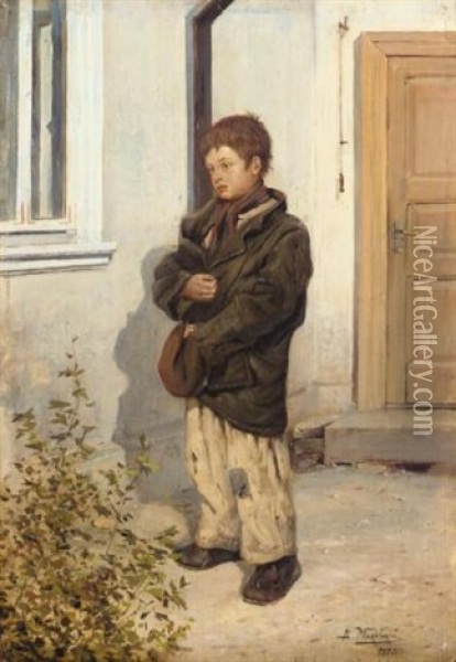 Portrait Of A Street Urchin Oil Painting - Vladimir Egorovich Makovsky