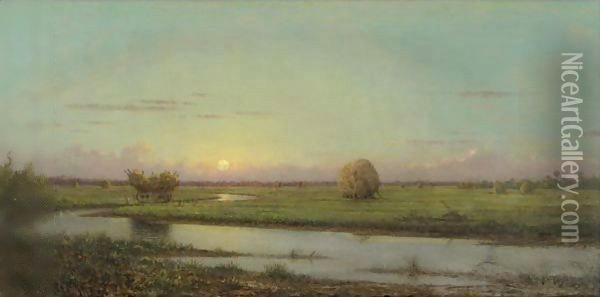 Sunset Over Newburyport Meadows Oil Painting - Martin Johnson Heade
