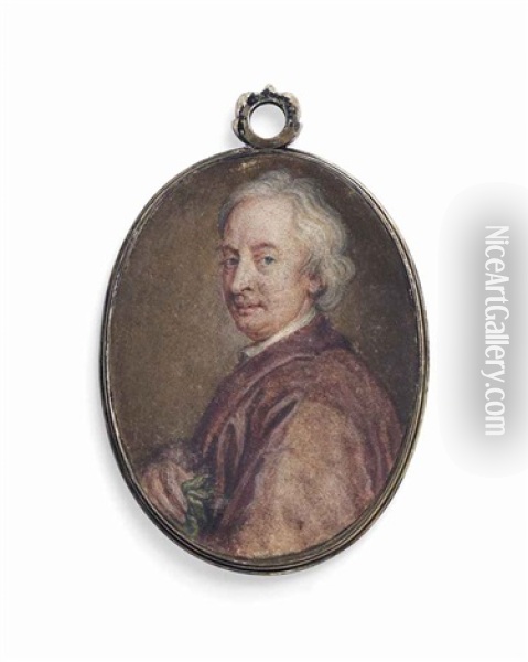 John Dryden (1631-1700), In Brown Day Gown, Short Grey Hair, Holding A Laurel In His Right Hand Oil Painting - George Vertue