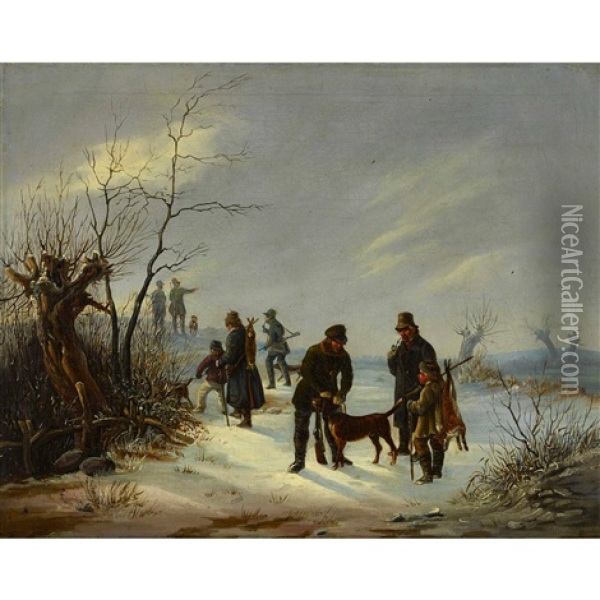 Winterliche Jagdszene Oil Painting - Julius von Blaas
