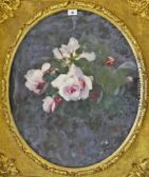 'still Life With Pink Roses'. Oil Painting - James Stuart Park