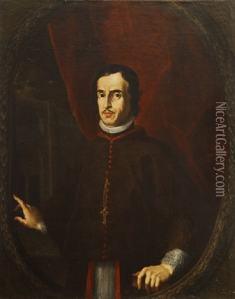 Retrato De Cardenal En Un Ovalo Fingido Oil Painting - Acisclo Antonio Palomino de Castro y Velasco