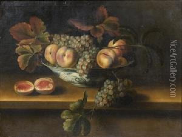 Corbeille De Fruits Et De Raisins Sur Un Entablement Oil Painting - Louise Moillon