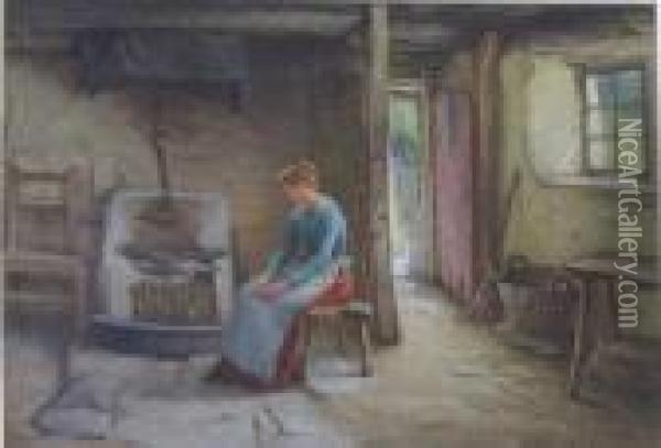 Woman In Interior Oil Painting - William Harris Weatherhead