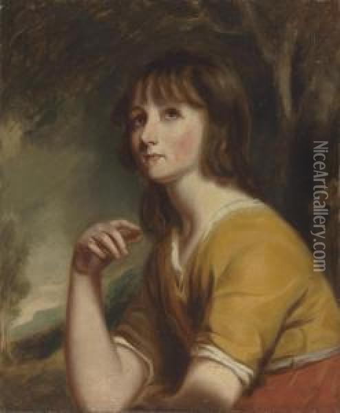 Portrait Of A Girl, Traditionally Identified As Lady Catherine Powlett, Countess Of Darlington, Half-length, In A Landscape Oil Painting - Thomas Stewardson