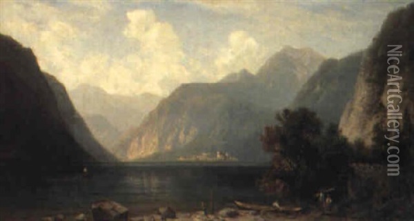 Mountain Lake Oil Painting - Josef Schoyerer