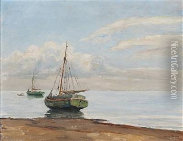 Coastal Scene With Sailing Boats Oil Painting - Johan Rohde