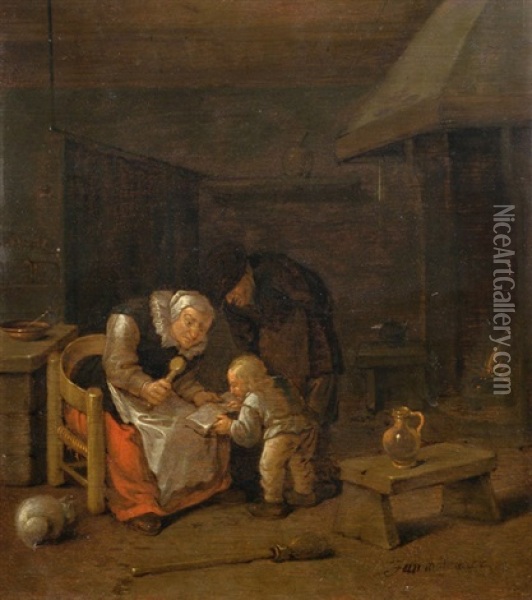 Bauernfamilie Im Kucheninterieur Oil Painting - Jan Miense Molenaer