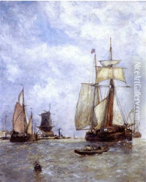 Sailing Ships Off The Dutch Coast Oil Painting - Paul Jean Clays