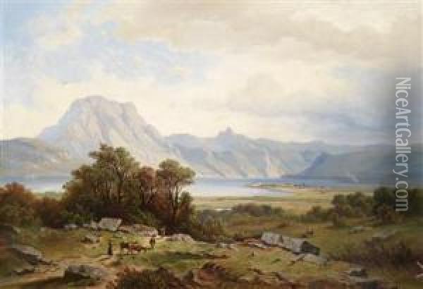Traunsee Withschlos Orth Oil Painting - Joseph Mayburger